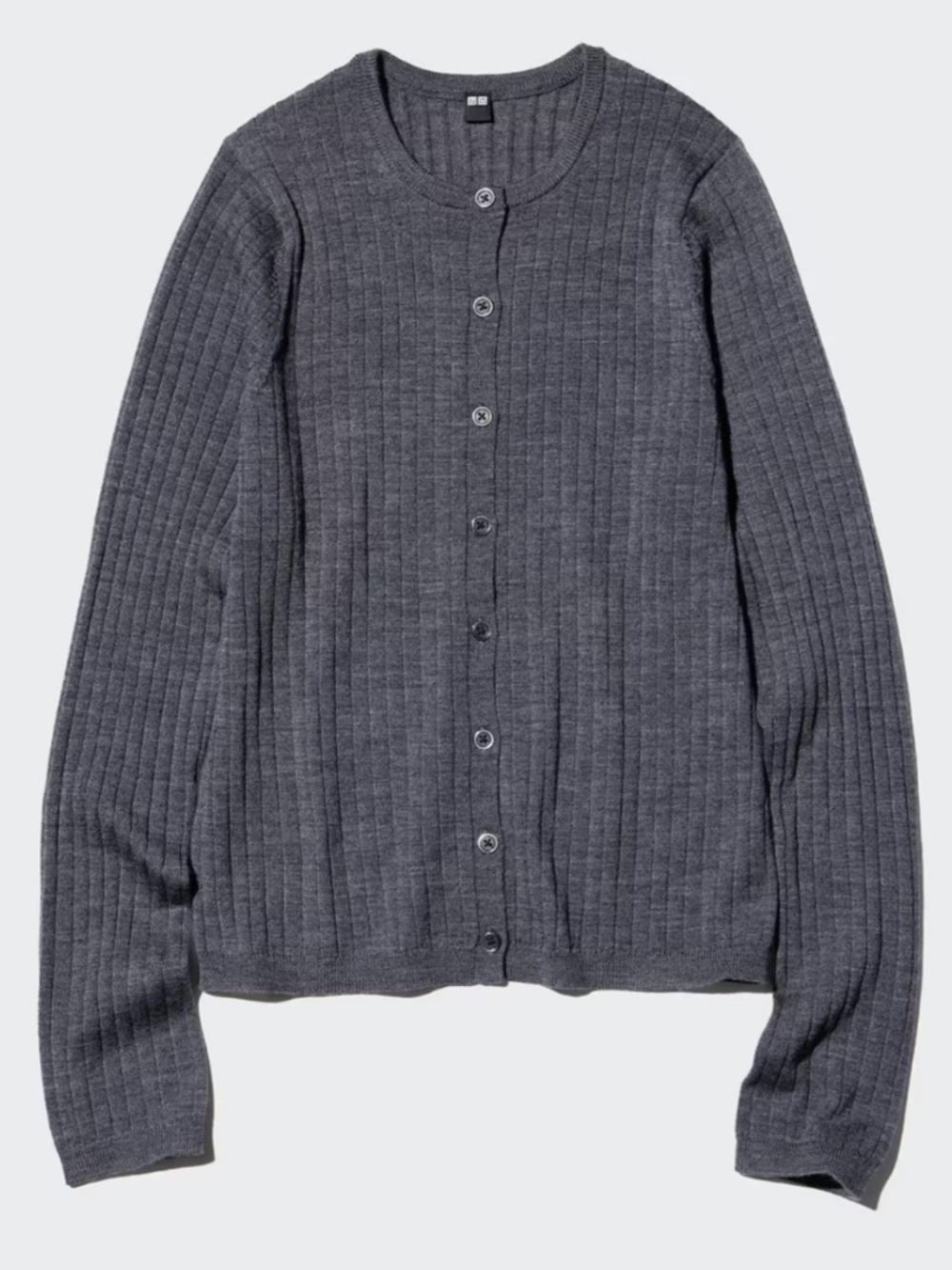 Uniqlo Gray Merino Ribbed Short Cardigan